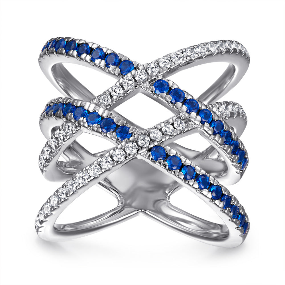 S925 Sterling Silver New European and American Style Ring, Fashionable Trendy Ring, Niche Design Zircon Cross Ring for Women, In Stock