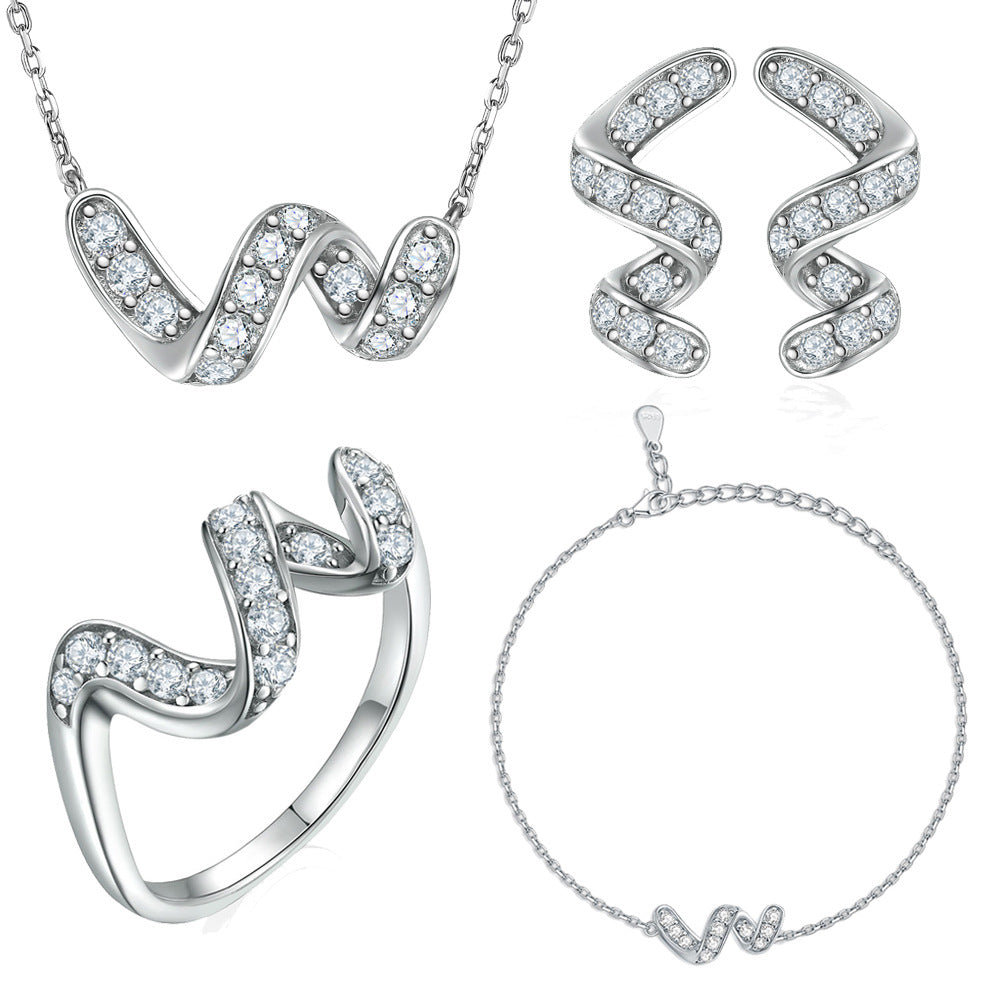Cross-border European and American S925 sterling silver jewelry set high-end four-piece set Cartier-style ring stud earrings European and American necklace bracelet