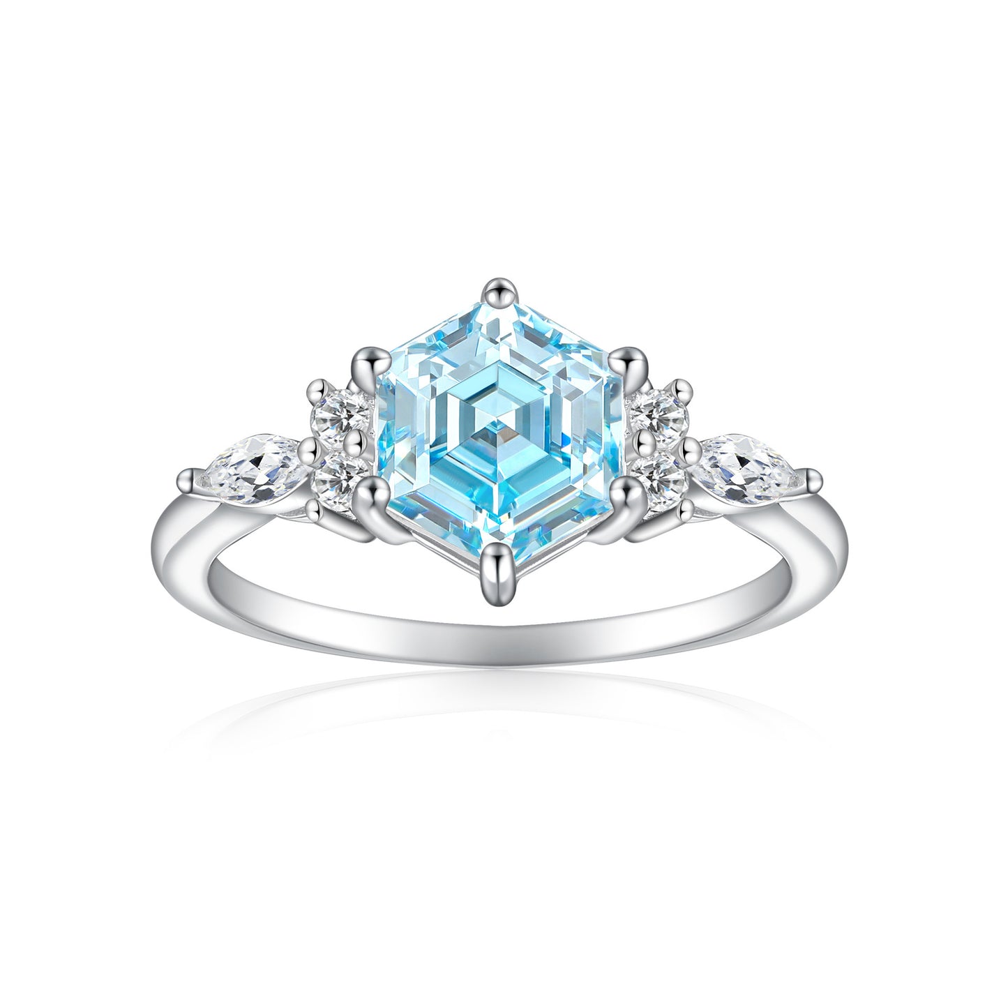 S925 Sterling Silver Women's Ring, Pure Silver, 7*7 Hexagonal Flame Colorful Gem Ruby Ring, High-End High Carbon Diamond Ring