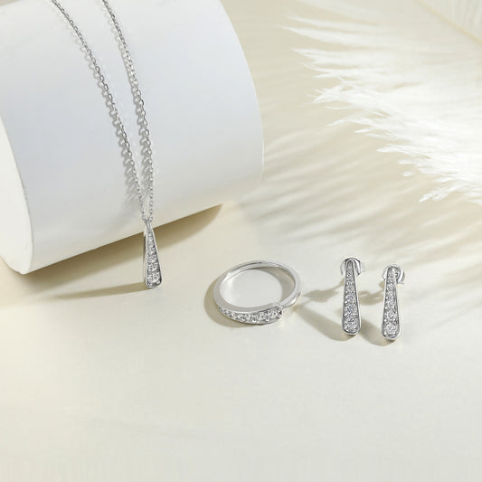 S925 Pure silver tassel stud earrings necklace earring jewelry set niche jewelry three-piece ring set