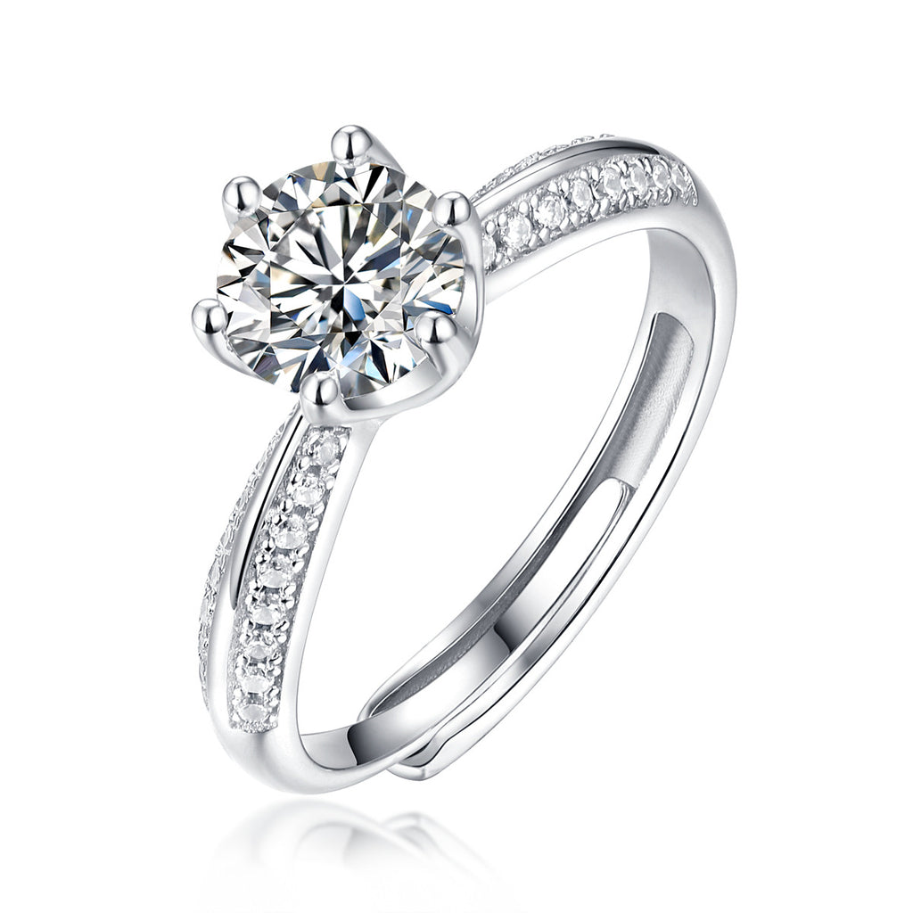Fashion S925 silver half-paved ring for women, niche TikTok live sale, moissanite ring, non-fading.