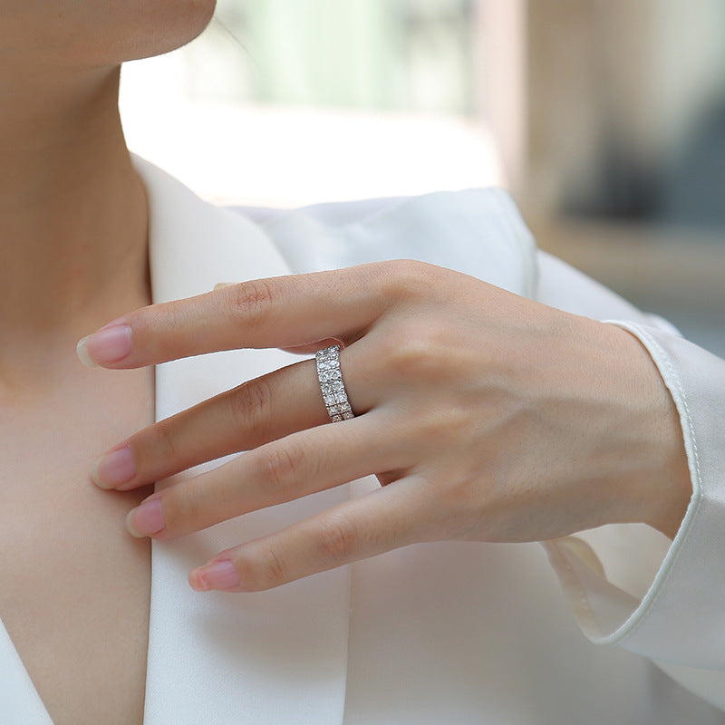 Moissanite S925 pure silver light luxury internet celebrity ring, cross-border women's ring wholesale, multi-layer non-fading ring, niche design.