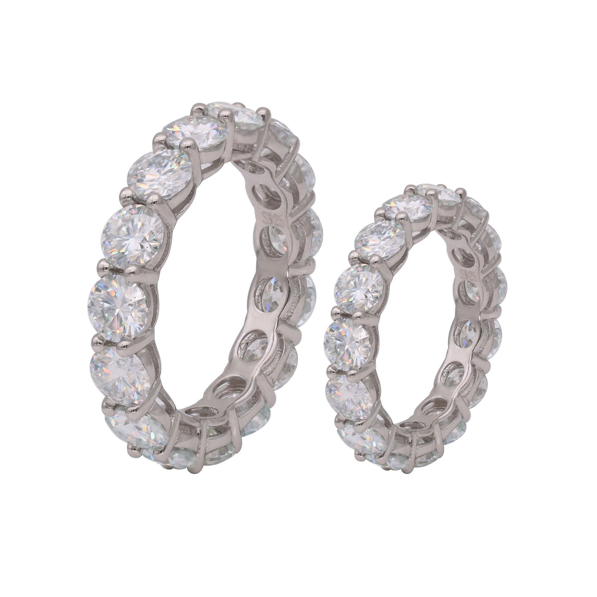 Full circle moissanite ring for women, closed-mouth live broadcast source, S925 pure silver plated with 950 gold, light luxury round thin style, delicate and compact.