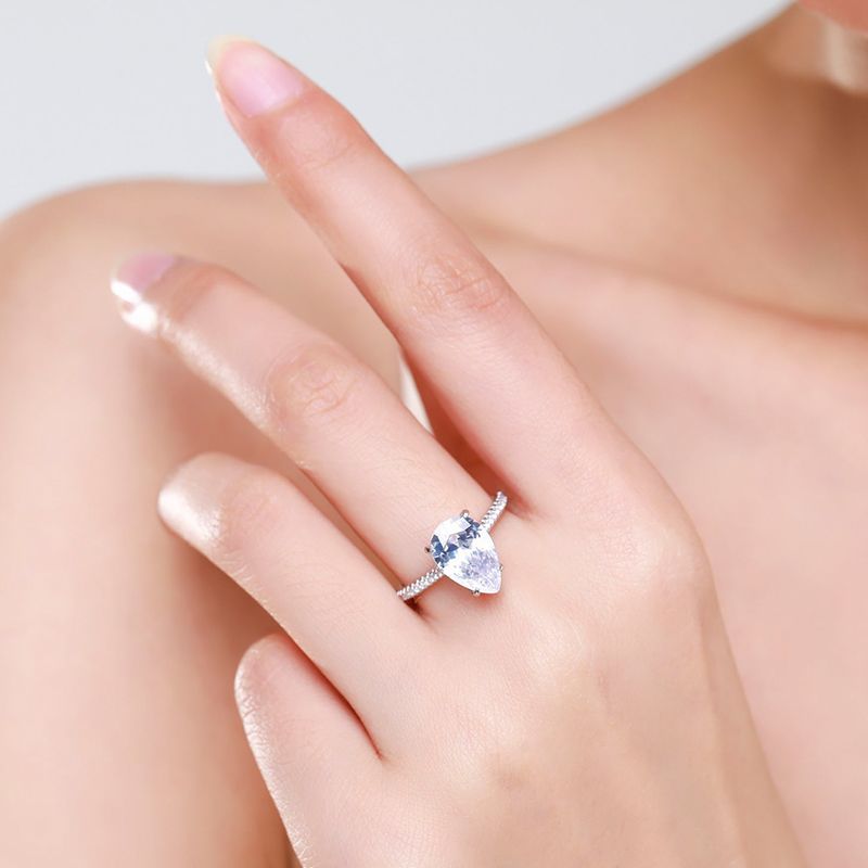 925 Sterling silver ring, European and American fashion exaggerated water drop shape simulation diamond, European and American internet celebrity ins plated white gold ring
