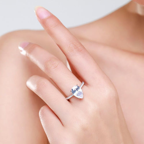 925 Sterling silver ring, European and American fashion exaggerated water drop shape simulation diamond, European and American internet celebrity ins plated white gold ring