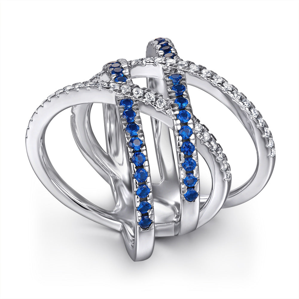 S925 Sterling Silver New European and American Style Ring, Fashionable Trendy Ring, Niche Design Zircon Cross Ring for Women, In Stock