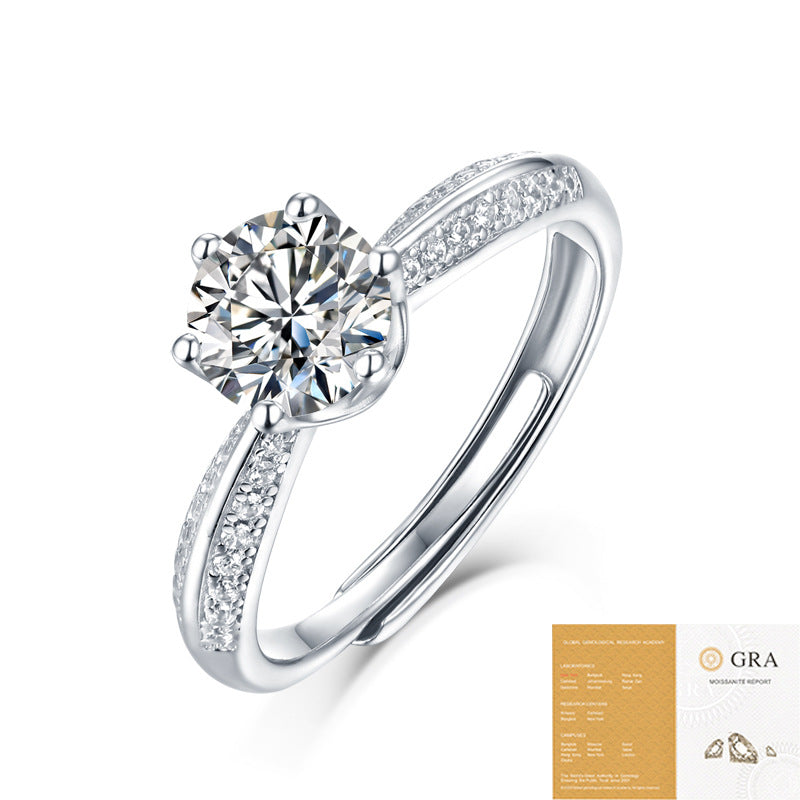 Fashion S925 silver half-paved ring for women, niche TikTok live sale, moissanite ring, non-fading.