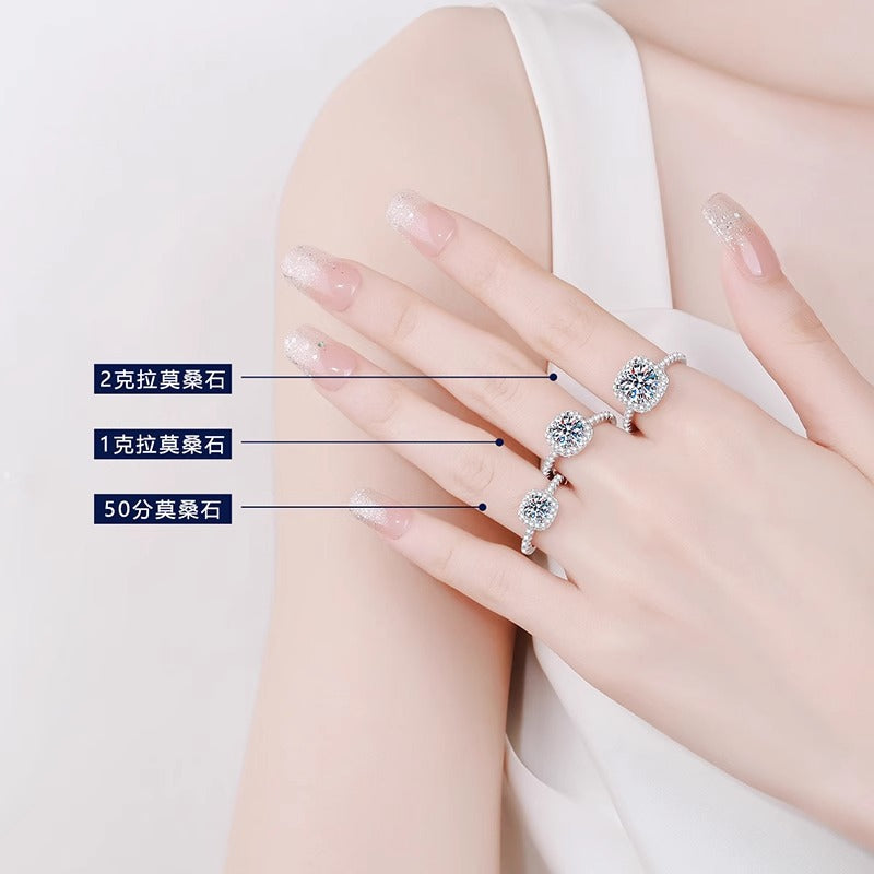 s925 pure silver moissanite ring jewelry for women niche high-end light luxury style sugar cube jewelry ring gift