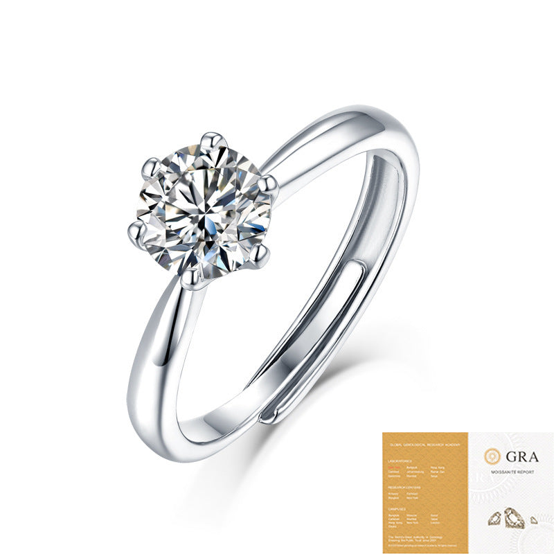Fashion S925 silver half-paved ring for women, niche TikTok live sale, moissanite ring, non-fading.