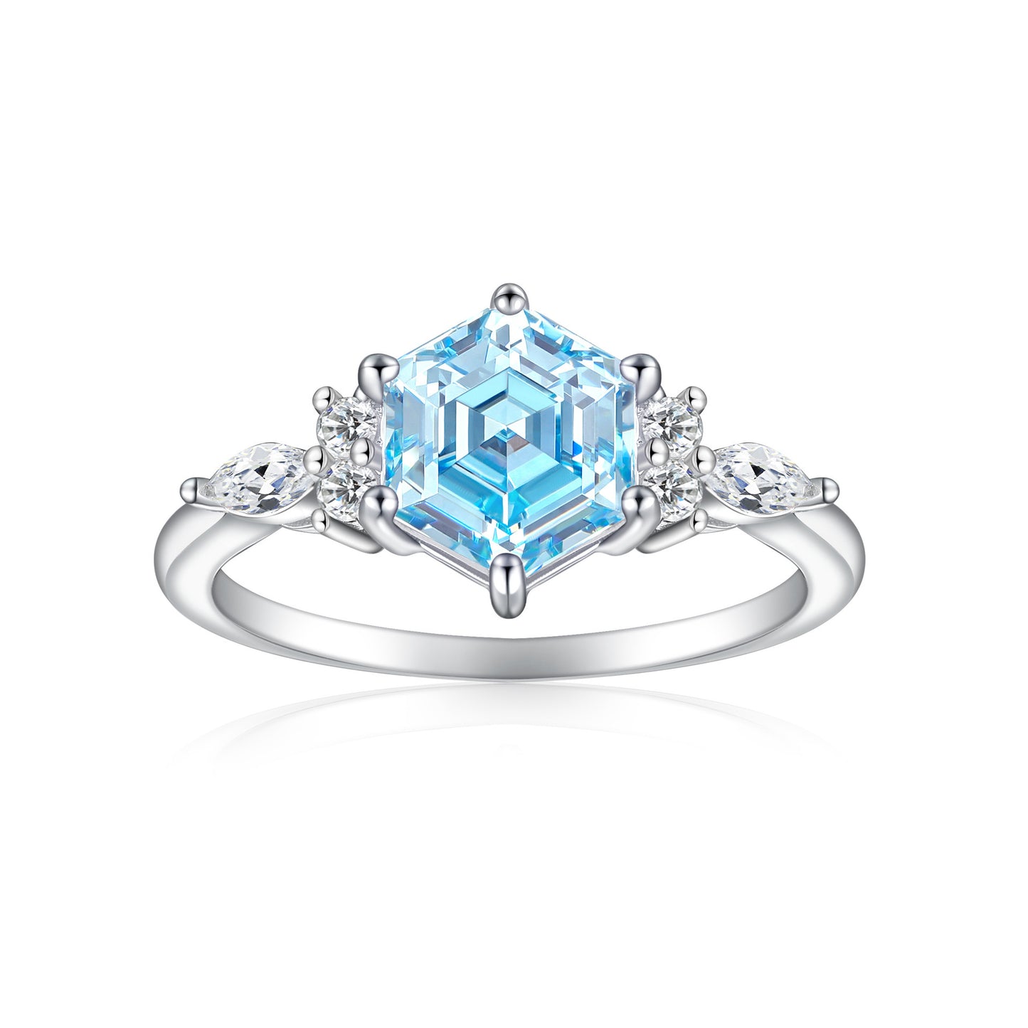 S925 Sterling Silver Women's Ring, Pure Silver, 7*7 Hexagonal Flame Colorful Gem Ruby Ring, High-End High Carbon Diamond Ring
