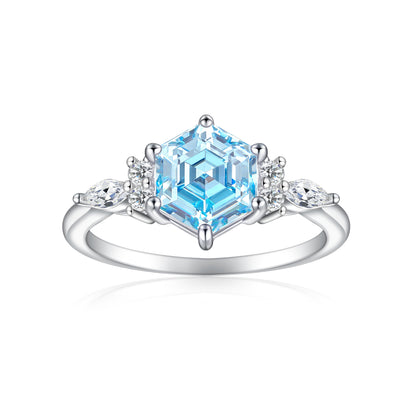 S925 Sterling Silver Women's Ring, Pure Silver, 7*7 Hexagonal Flame Colorful Gem Ruby Ring, High-End High Carbon Diamond Ring