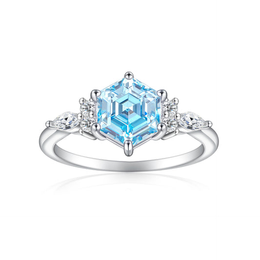S925 Sterling Silver Women's Ring, Pure Silver, 7*7 Hexagonal Flame Colorful Gem Ruby Ring, High-End High Carbon Diamond Ring