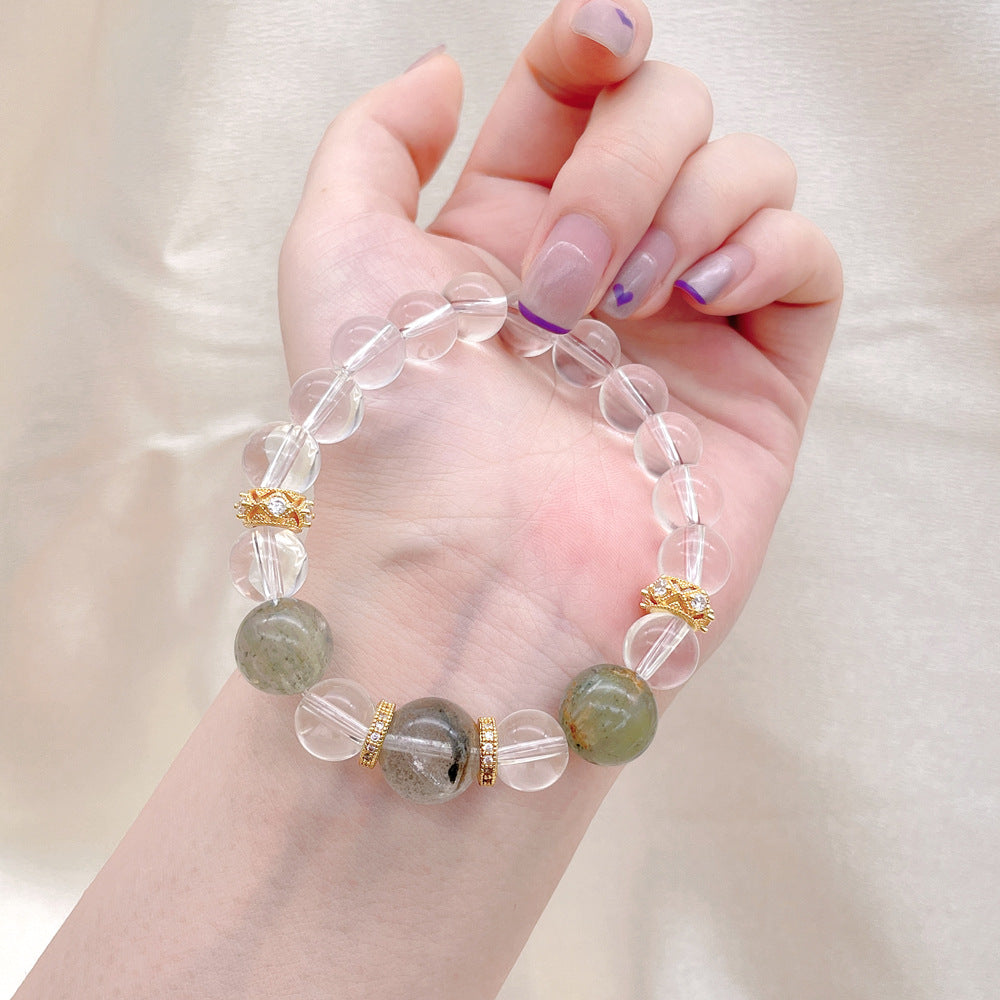 New original design same style white moonlight crystal bracelet with green phantom micro-inlaid spacer beads, light luxury temperament bracelet.