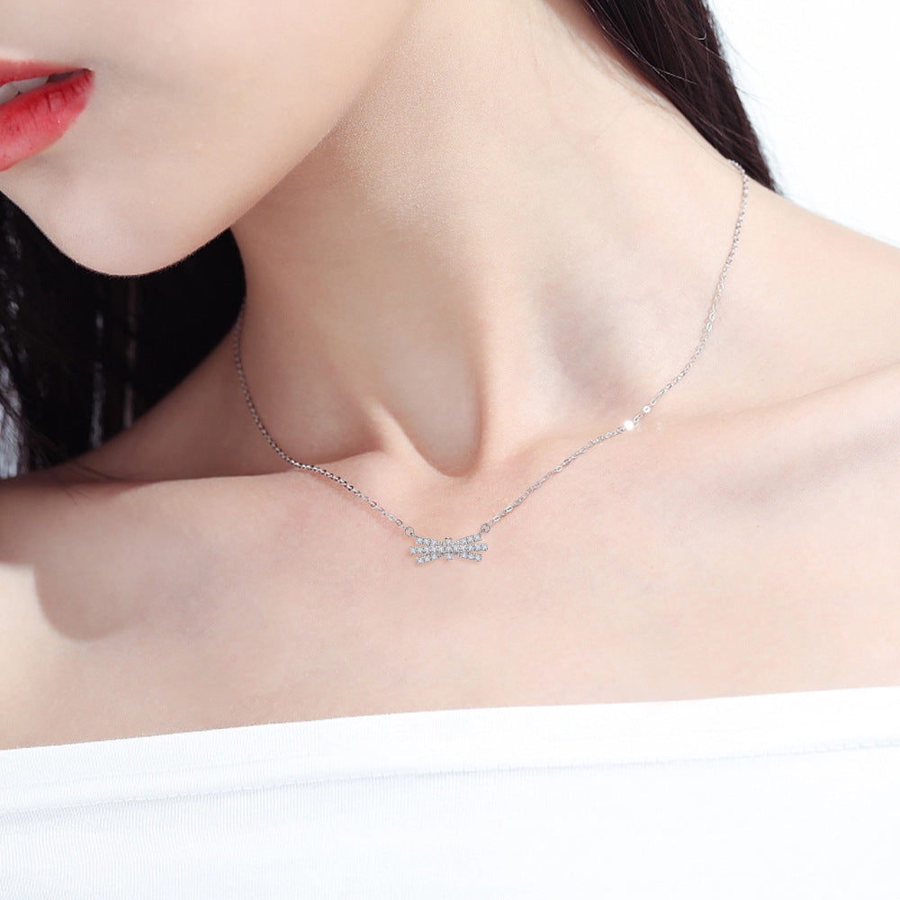 European and American Jewelry Set Ring Stud Earrings Necklace for Women Bowknot S925 Sterling Silver Jewelry Set 3set