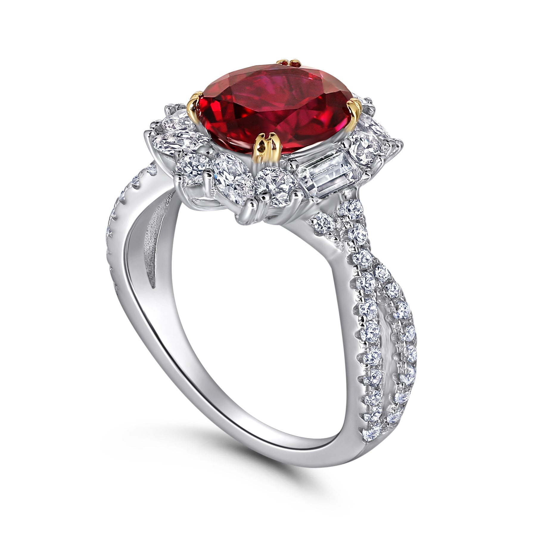 925 sterling silver fashionable retro ruby 2-carat high carbon diamond ring, pure silver, niche high-end light luxury for women.