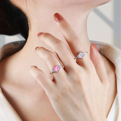 S925 Sterling Silver Women's Ring, Pure Silver, 7*7 Hexagonal Flame Colorful Gem Ruby Ring, High-End High Carbon Diamond Ring