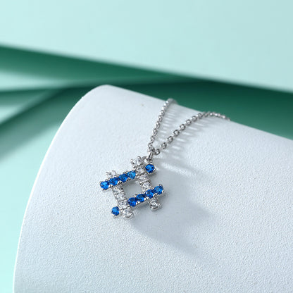 S925 sterling silver necklace with round blue zircon row diamond pendant, women's light luxury simple niche design necklace