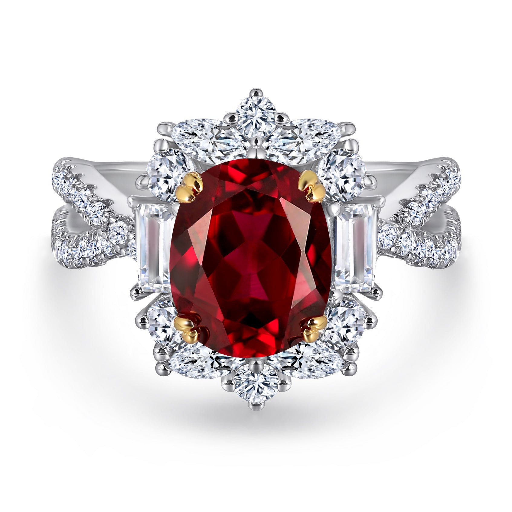 925 sterling silver fashionable retro ruby 2-carat high carbon diamond ring, pure silver, niche high-end light luxury for women.