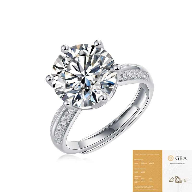 Fashion S925 silver half-paved ring for women, niche TikTok live sale, moissanite ring, non-fading.