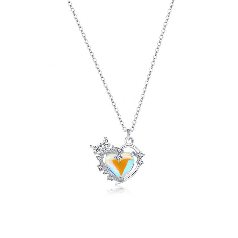 Original Aurora love heart necklace for women S925 pure silver moonstone clavicle chain niche versatile pendant jewelry wholesale ...