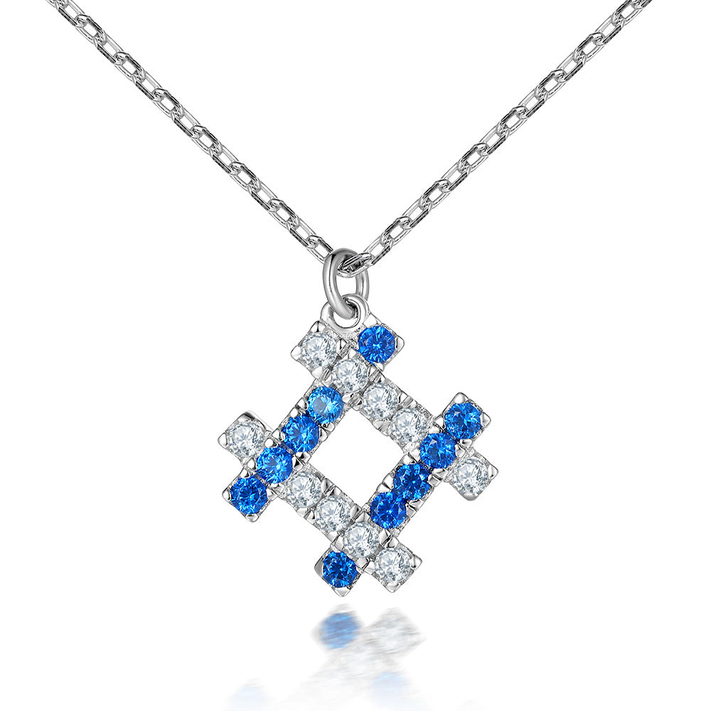 S925 sterling silver necklace with round blue zircon row diamond pendant, women's light luxury simple niche design necklace
