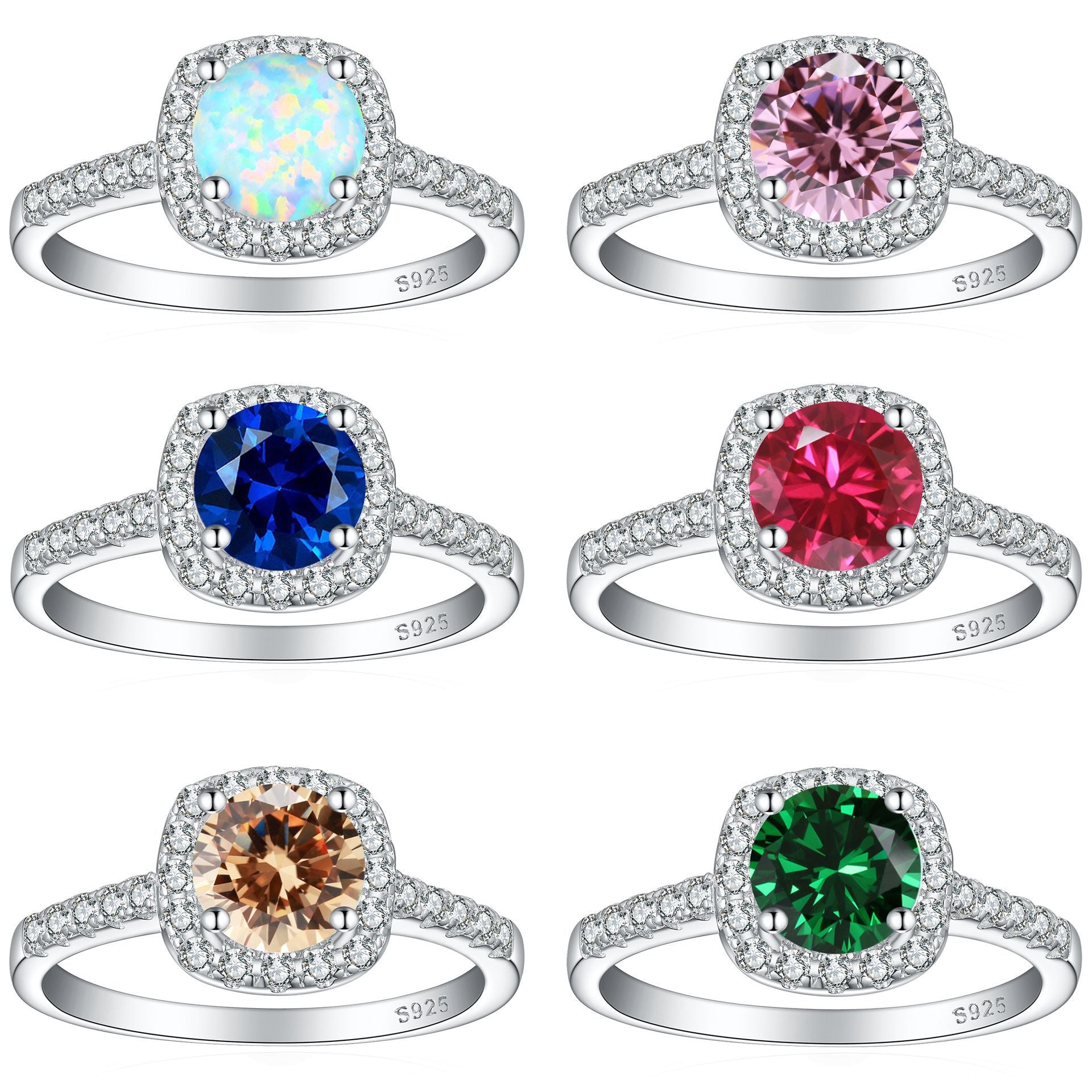 Inlaid opal emerald ruby garnet topaz crystal color gemstone S925 pure silver ring for women