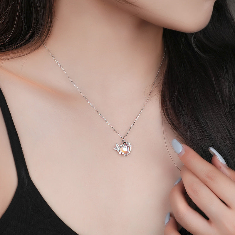 Original Aurora love heart necklace for women S925 pure silver moonstone clavicle chain niche versatile pendant jewelry wholesale ...
