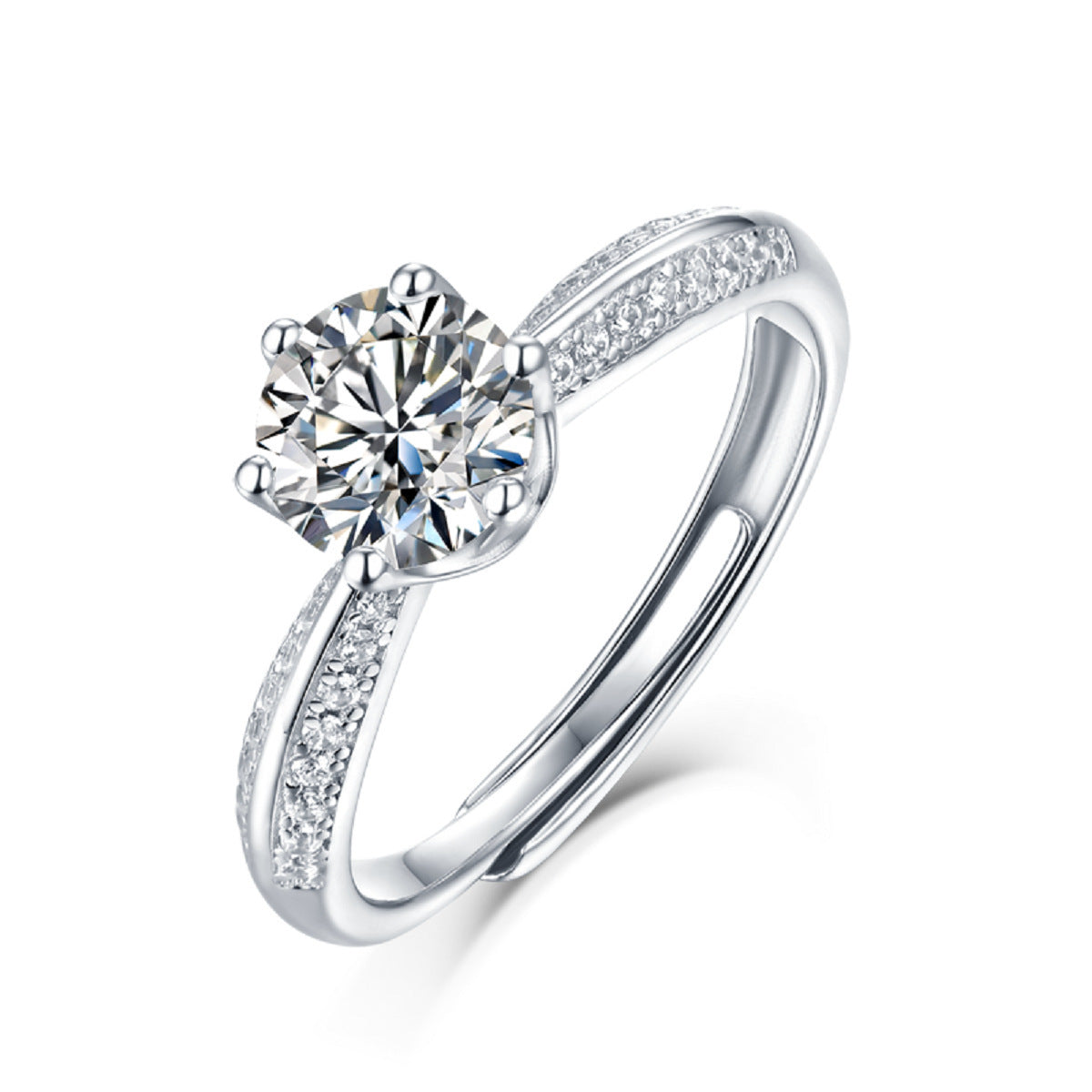 Fashion S925 silver half-paved ring for women, niche TikTok live sale, moissanite ring, non-fading.