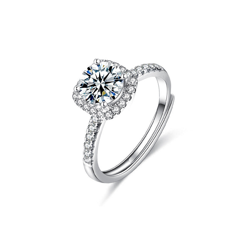 s925 pure silver moissanite ring jewelry for women niche high-end light luxury style sugar cube jewelry ring gift