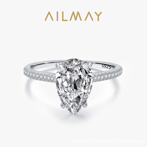 925 Sterling silver ring, European and American fashion exaggerated water drop shape simulation diamond, European and American internet celebrity ins plated white gold ring