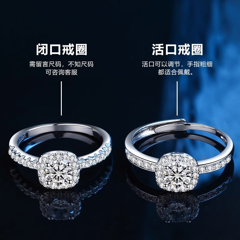 s925 pure silver moissanite ring jewelry for women niche high-end light luxury style sugar cube jewelry ring gift