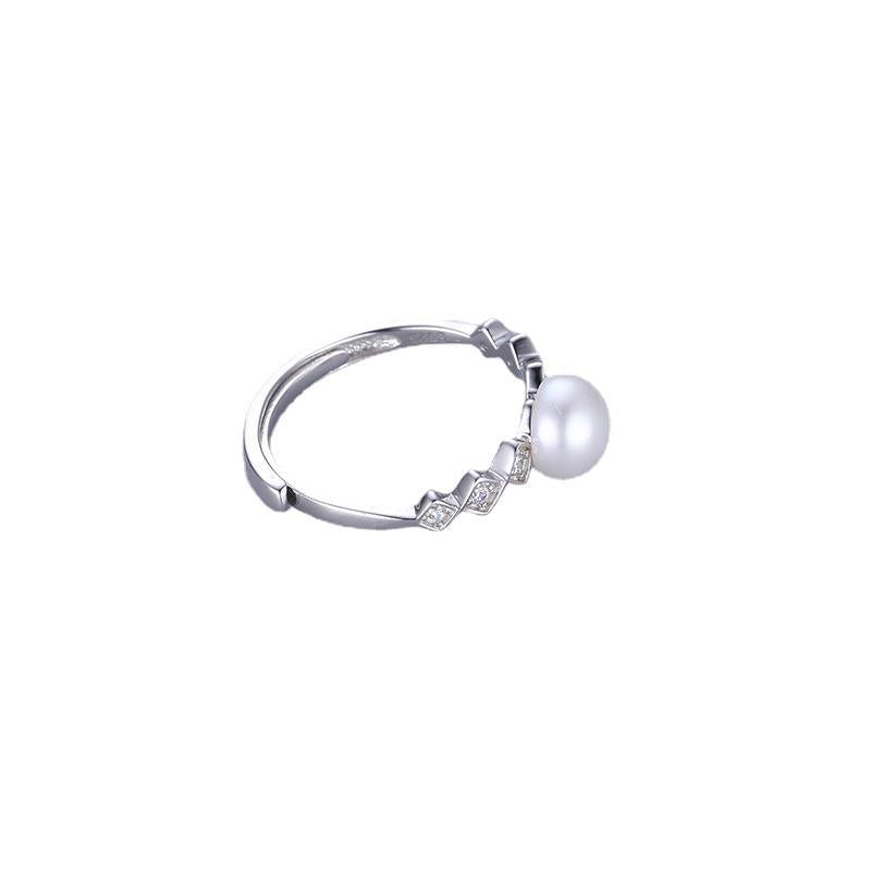 Original new style S925 silver ring for women, simple and luxurious diamond-shaped pearl finger ring DIY accessories.