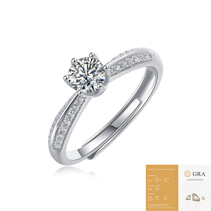 Fashion S925 silver half-paved ring for women, niche TikTok live sale, moissanite ring, non-fading.