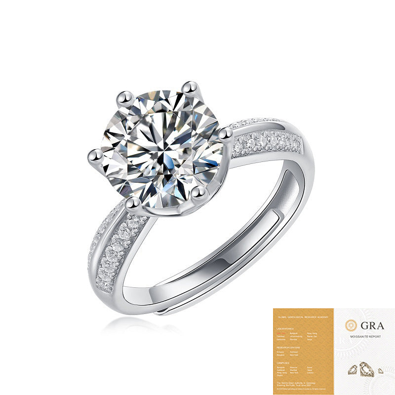 Fashion S925 silver half-paved ring for women, niche TikTok live sale, moissanite ring, non-fading.