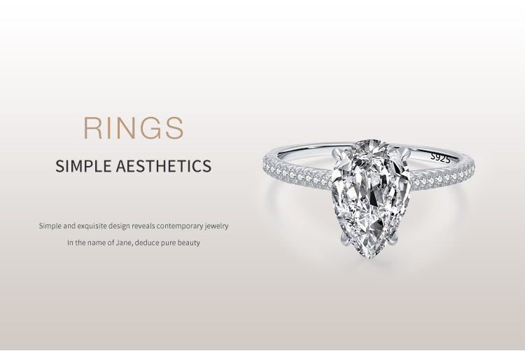 925 Sterling silver ring, European and American fashion exaggerated water drop shape simulation diamond, European and American internet celebrity ins plated white gold ring