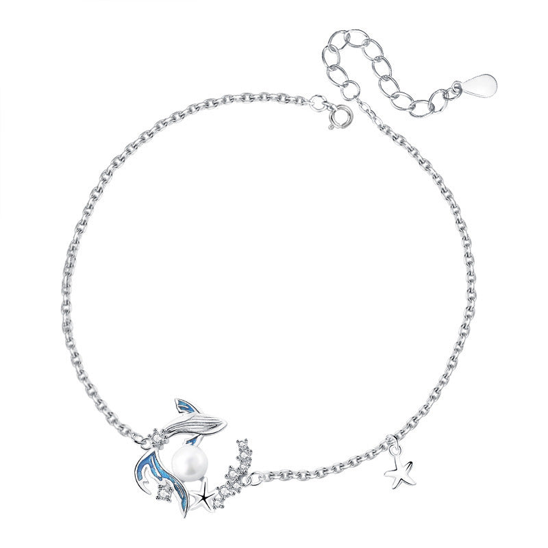 Original design whale fall bracelet s925 pure silver niche high-end zircon round bead bangle jewelry