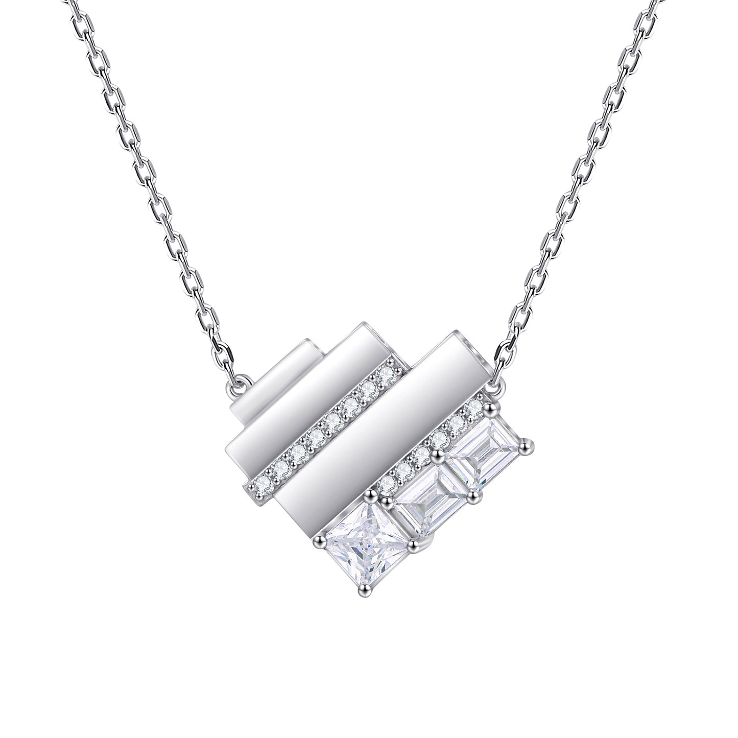 S925 sterling silver heart-shaped jewelry three-piece set for women: ring, stud earrings, necklace, heart set jewelry