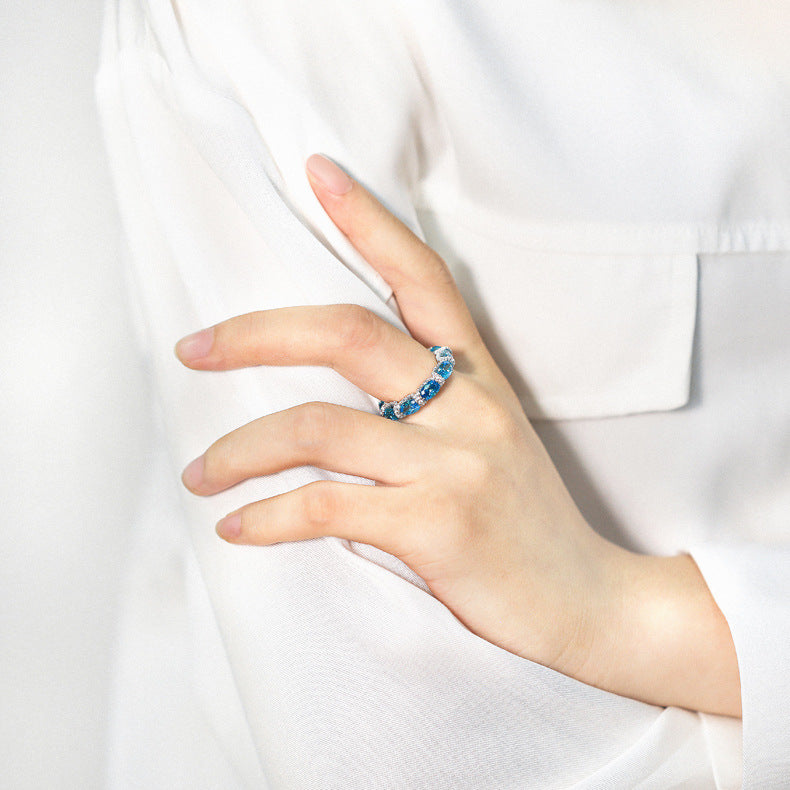 S925 Pure Silver New S925 Pure Silver Ring for Women, Flower-Shaped, High Carbon Diamond, Sapphire, Colored Gem Silver Ring Manufacturer