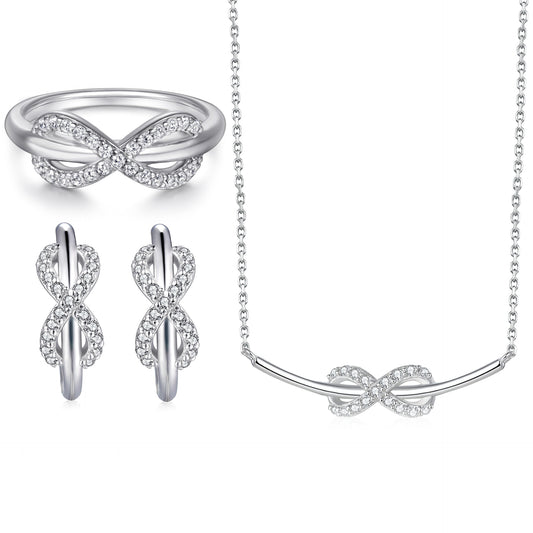 Hot-selling ring, earrings, necklace, European and American style S925 sterling silver jewelry set, three-piece set, niche design