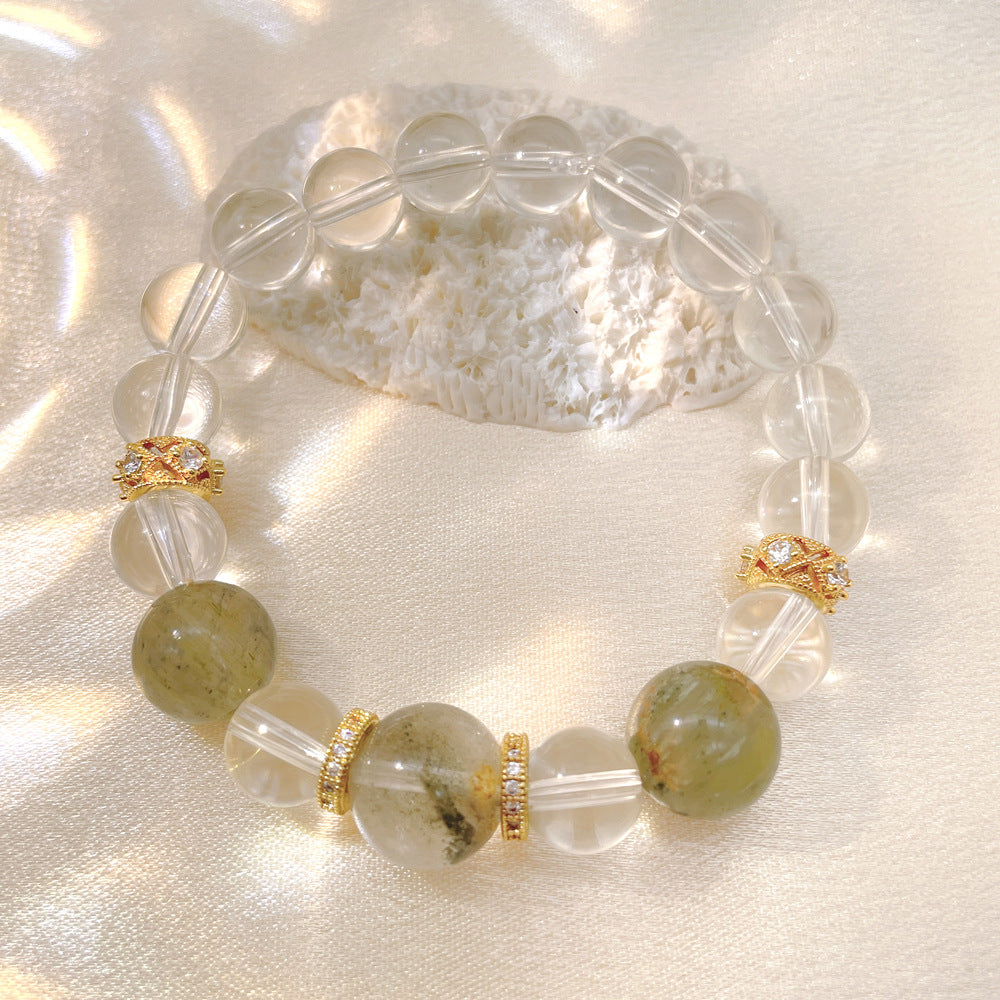 New original design same style white moonlight crystal bracelet with green phantom micro-inlaid spacer beads, light luxury temperament bracelet.