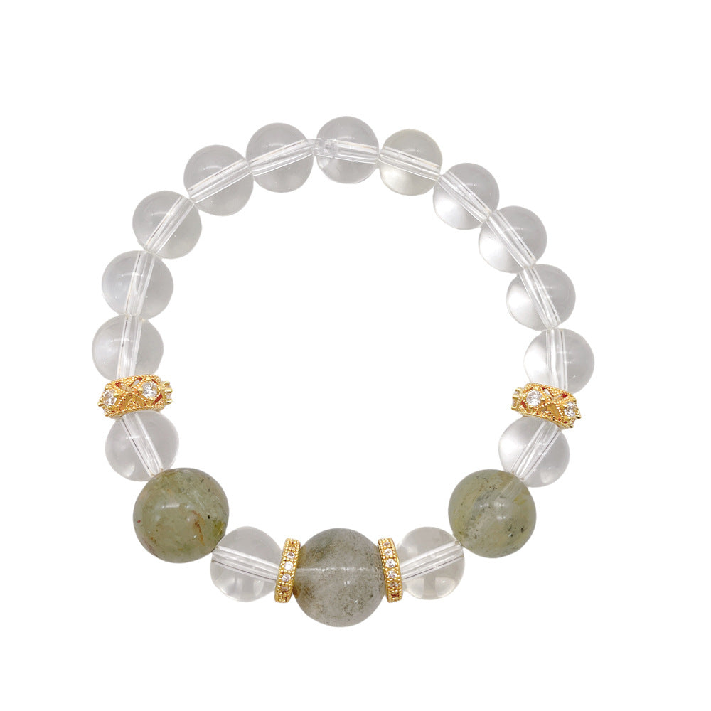 New original design same style white moonlight crystal bracelet with green phantom micro-inlaid spacer beads, light luxury temperament bracelet.