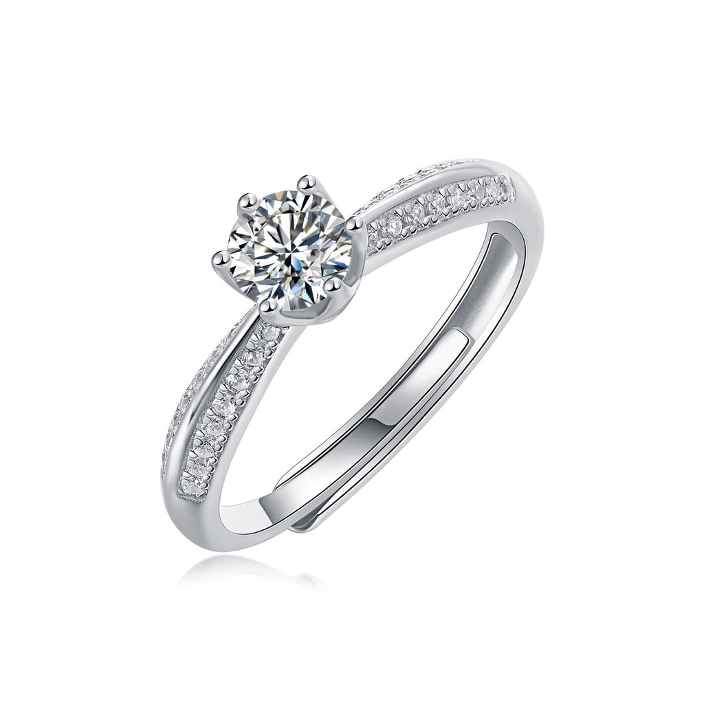 Fashion S925 silver half-paved ring for women, niche TikTok live sale, moissanite ring, non-fading.
