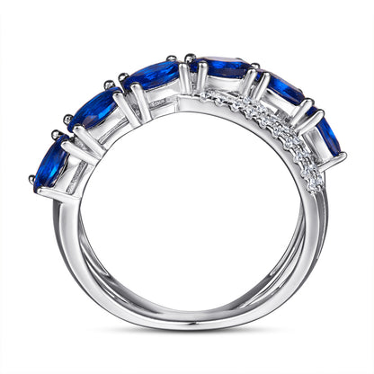 S925 silver new European and American style ring with blue gemstone, cross ring, S925 silver ring for women, designer niche cubic zirconia ring