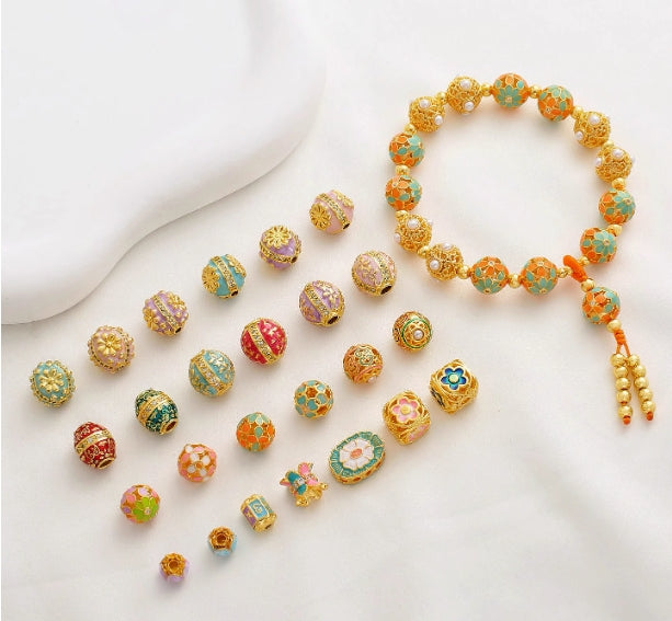 Cloisonné burnt jacarina ball flower beads beads beads beads DIY handmade bracelet necklace charm accessories